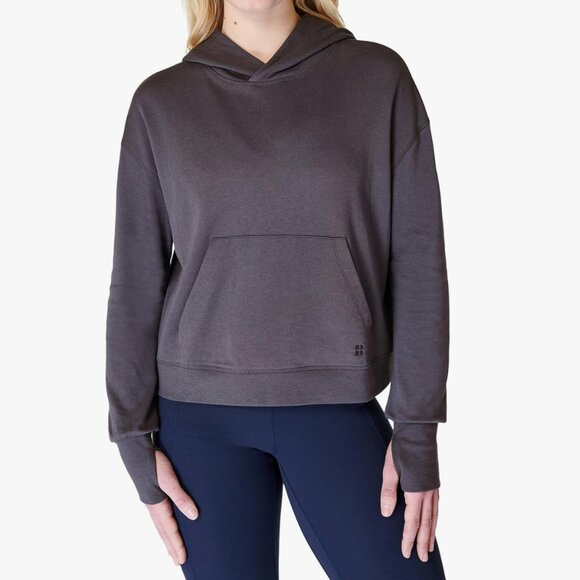 Sweaty Betty After Class Cropped Hoodie XS Gray French Terry Thumb Holes - Picture 1 of 7